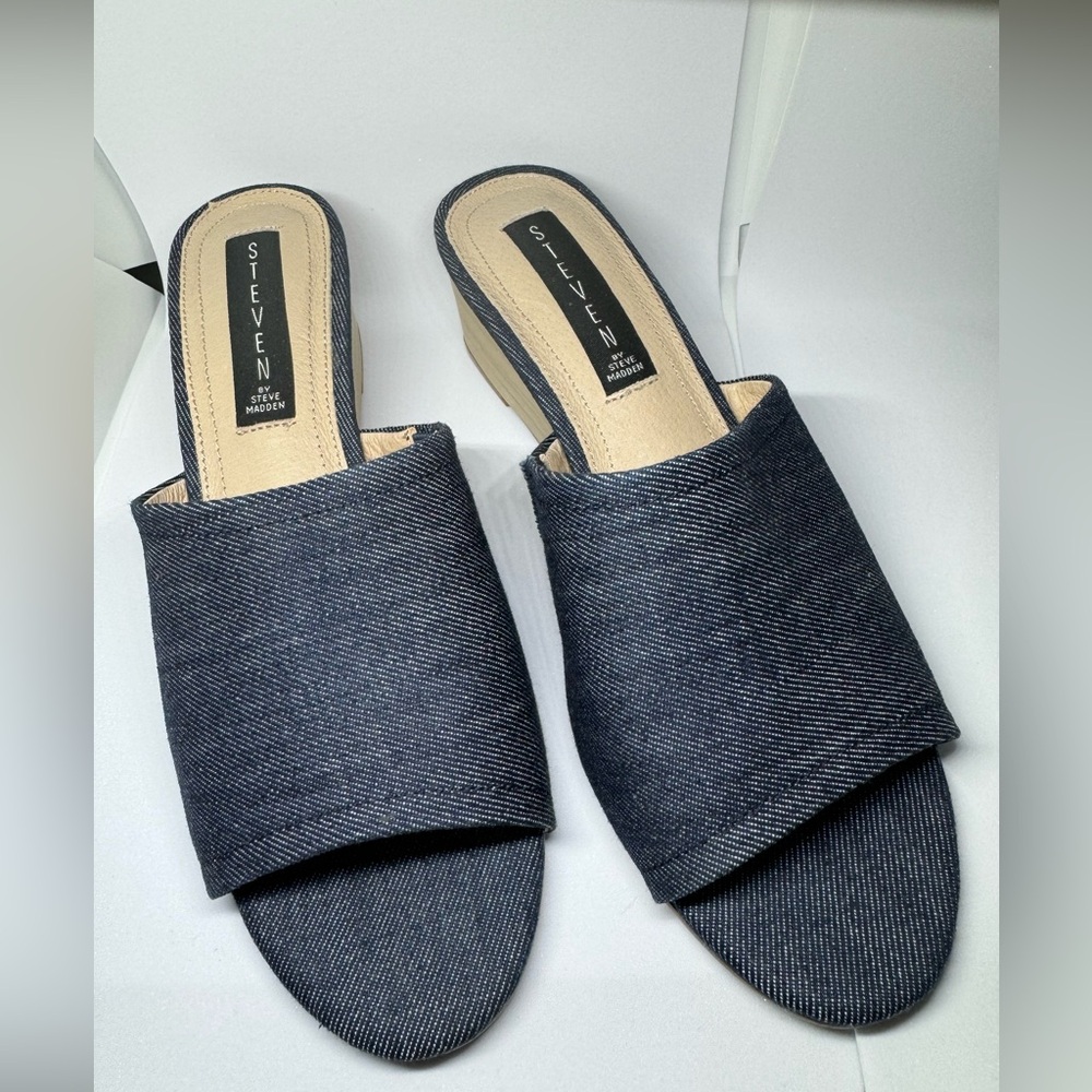 Steven by Steve Madden Denim Wedge Slip on Sandals Size 7 1/2